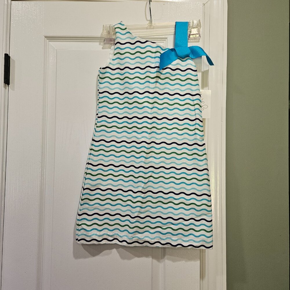 Maggie Breen‎ Girl's Size 7 Blue and Green Striped Dress With Ribbon Strap NWT